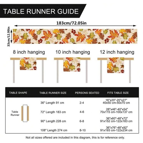 NWT- Cream w/ Vibrant Colorful Maple Leaf 🍁 Design Fall Table Runner- 72x13 - Picture 4 of 5